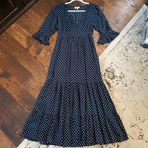 Navy Floral Maxi Dress with Tiered Skirt